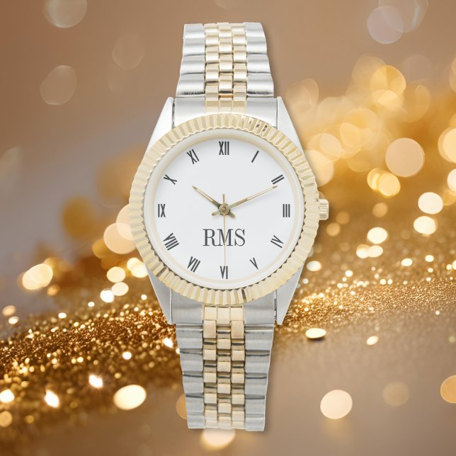 Black and White Monogram Gold Silver Tone Bracelet Watch (Black and White Monogram Gold Silver Tone Bracelet Watch)