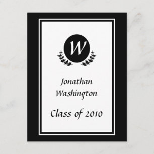 Black and White Monogram Graduation Invitation
