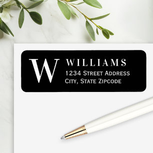 Black and White Monogram Initial Address Return Address Label