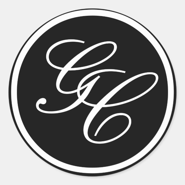 Black and White Monogram Initials Wedding Invite Classic Round Sticker (Front)