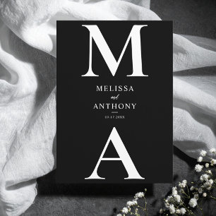 Black and White Monogram Minimalist Modern Wedding Invitation