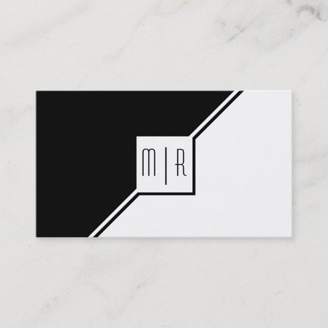 Black and white monogram modern geometric business card (Front)