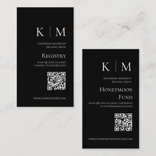 Black and White Monogram-Modern-Wedding Registry- Business Card (Front/Back)