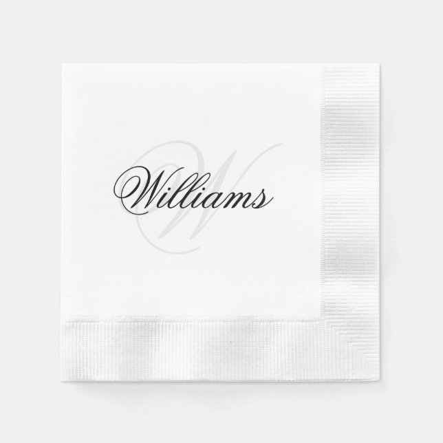 Black and White Monogram Name Coined Cocktail Napkin (Front)