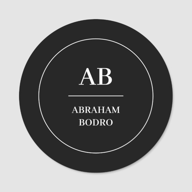 Black and White Monogram Name Tag | Custom Minimal (Front)