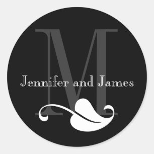 Black and White Monogram Names Wedding Stickers