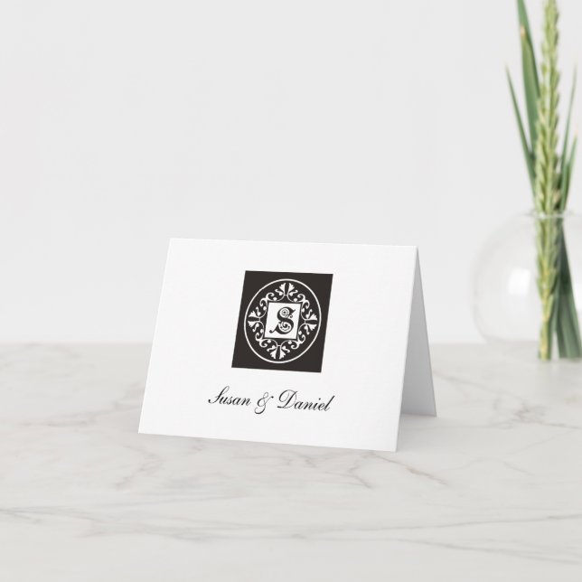 Black And White Monogram Note Cards::Initial S Note Card (Front)