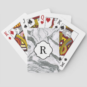 Black and White Monogram on Dramatic Grey Marble Playing Cards