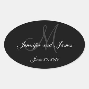 Black and White Monogram Oval Wedding Labels