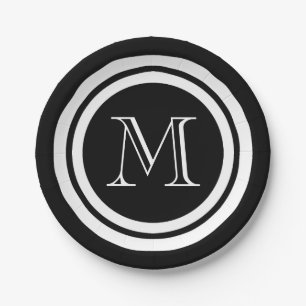 Black and White Monogram Paper Plate