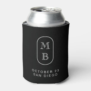 Black and white monogram Personalise Wedding  Can Cooler