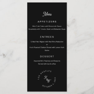 Black and white monogram Personalise Wedding  Menu