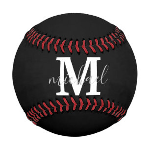 black and white monogram personalised inital baseball