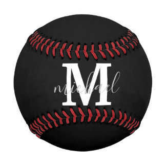 black and white monogram personalised inital baseball
