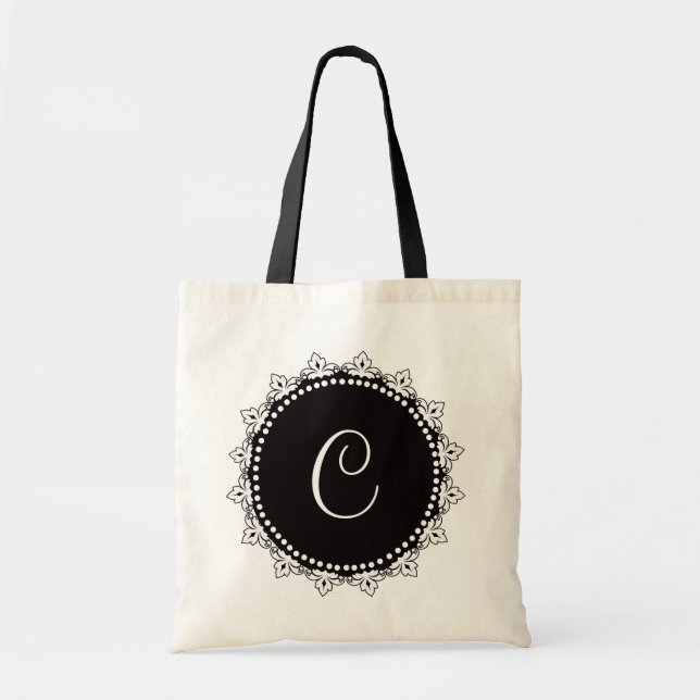 Black and White Monogram Personalised Tote Bag (Front)