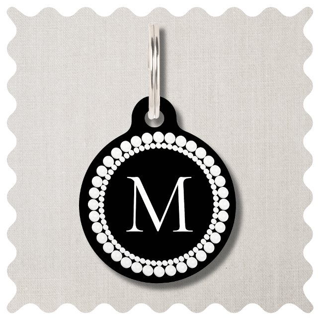 Black and White Monogram Pet Tag (Black and White Monogrammed Dog ID Tag. Elegant Wedding Pet Tags. )