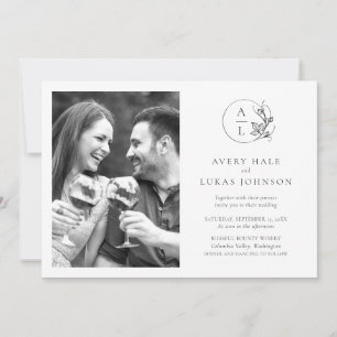 Black and White Monogram Photo Wedding Invitation