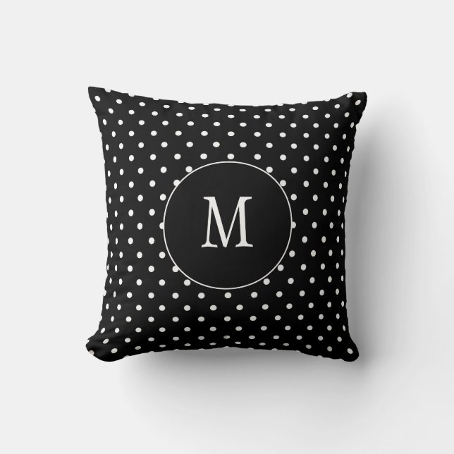 Black and White Monogram Polka Dots Cushion (Front)
