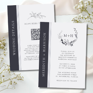 Black and White Monogram QR Code Wedding Invitation