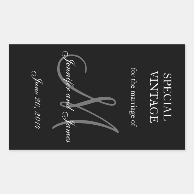 Black and White Monogram Rectangle Wedding Labels (Front)