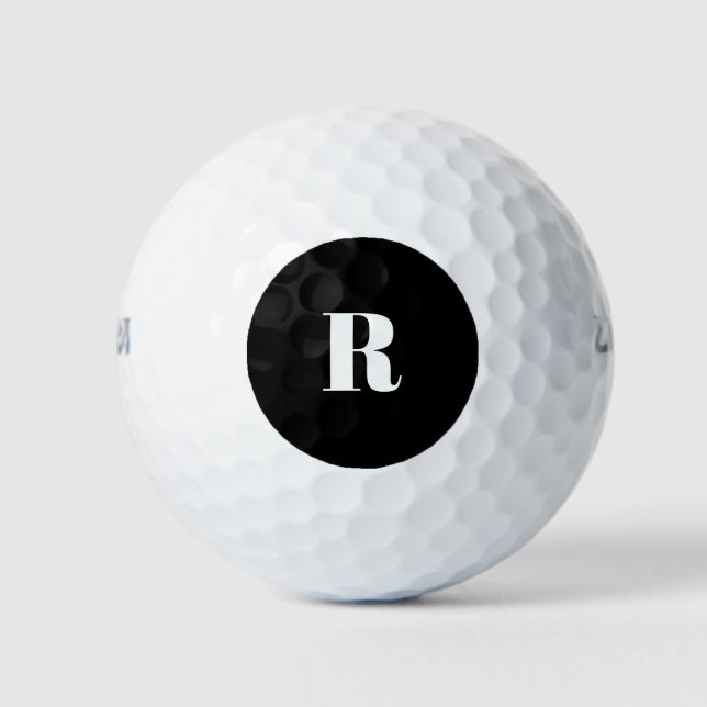 Black and White Monogram Retro Lettering Golf Balls (Front)