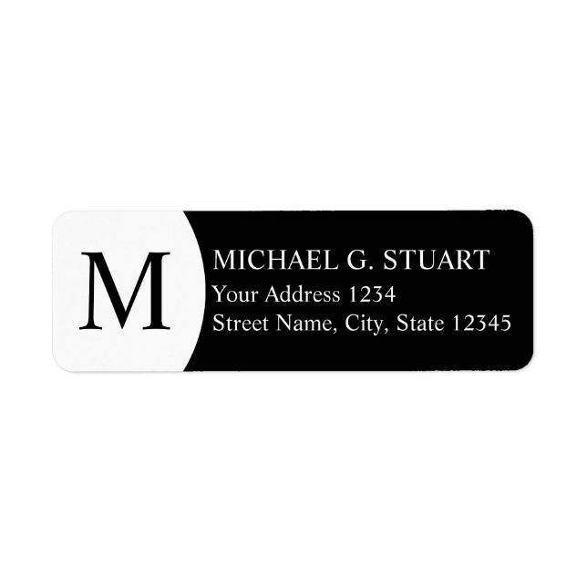 Black and White Monogram Return Address Label (Front)