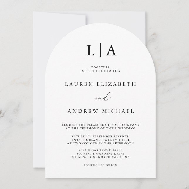 Black and White Monogram Simple Minimalist Wedding Invitation (Front)