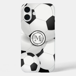 Black and White Monogram Soccer Ball iPhone 16 Plus Case