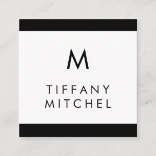 Black and White Monogram Square Business Card