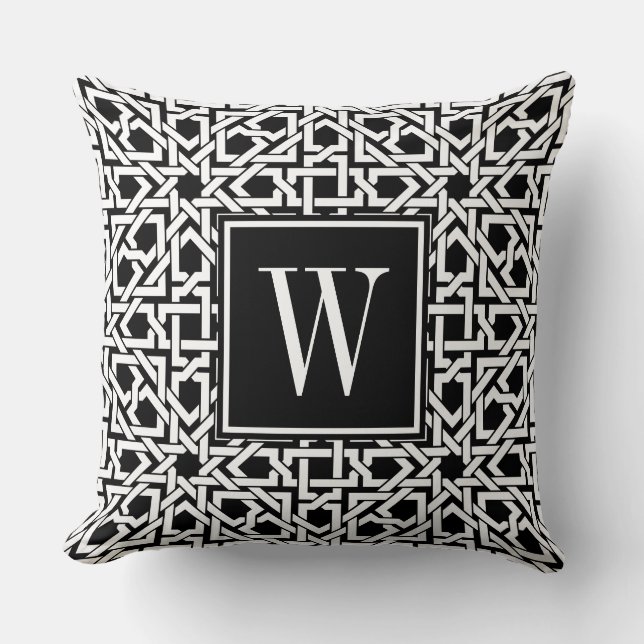 Black and White Monogram trellis weave Cushion (Front)