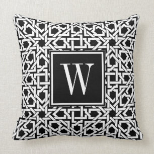 Black and White Monogram trellis weave Cushion