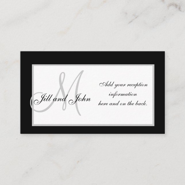 Black and White Monogram Wedding Reception Cards (Front)