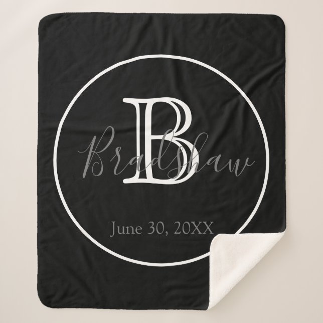  Black and White Monogram Wedding  Sherpa Blanket (Front)