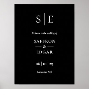 Black And White Monogram Wedding Welcome Sign