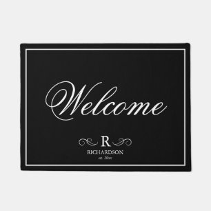 Black and White Monogram Welcome Door Mat