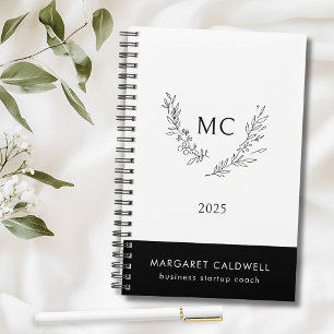 Black and White Monogram Wreath 2025 Planner