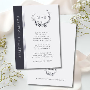 Black and White Monogram Wreath Wedding Invitation
