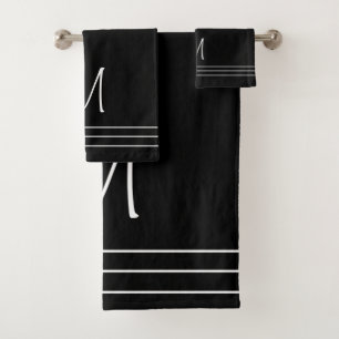 Black and White Monogrammed Bath Towel Set