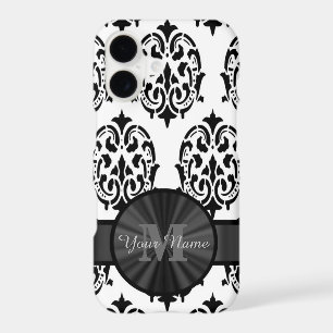 Black and white monogrammed damask