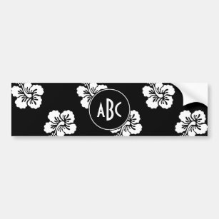 Black and White Monogrammed Floral Pattern Bumper Sticker