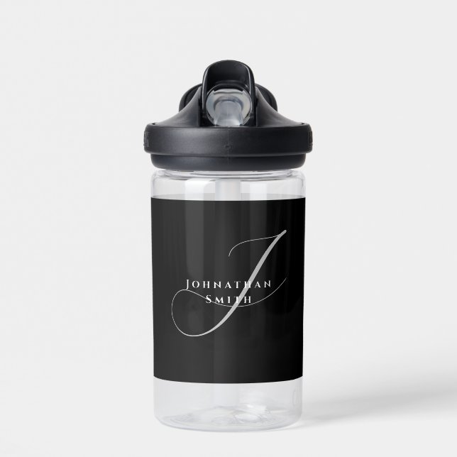 Black and White Monogrammed Full Photo Water Bottle (Front)