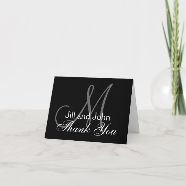 Black and White Monogrammed Thank You Card (Front)