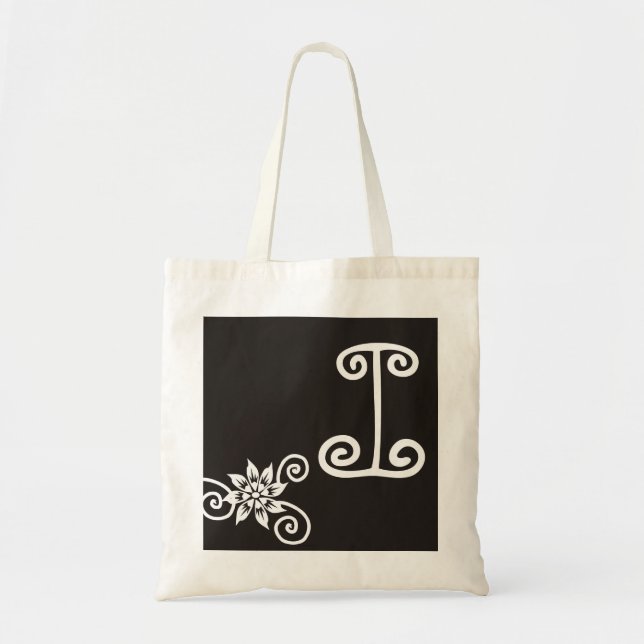 Black And White Monogrammed Tote Bag (Front)