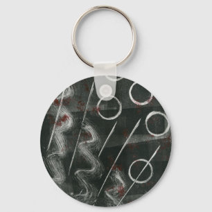 Black And White Monoprint Abstract Key Ring