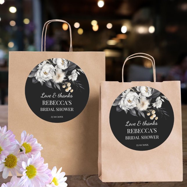 Black and white moody boho bridal shower favour classic round sticker (Black and white moody boho bridal shower favor sticker thank you stickers bridal shower  favors)