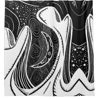 Black and White Moon and Waves Shower Curtain
