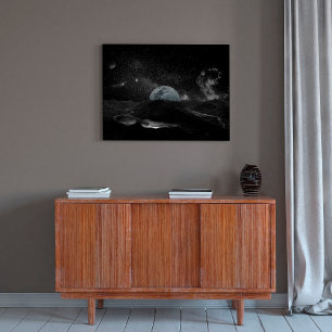 Black and White Moon Night Sky Mountain Galaxy Canvas Print