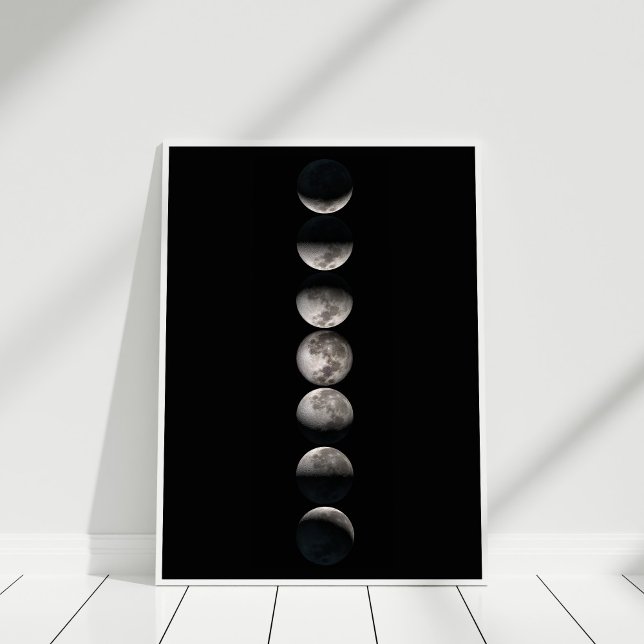 Black and White Moon Phases Poster (Black and White Moon Phases Poster in white frame.)