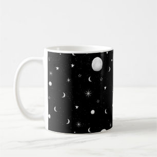 Black and White Moons and Stars Coffee Mug