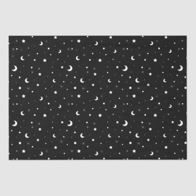 Black and White Moons and Stars Tissue Paper (Front)
